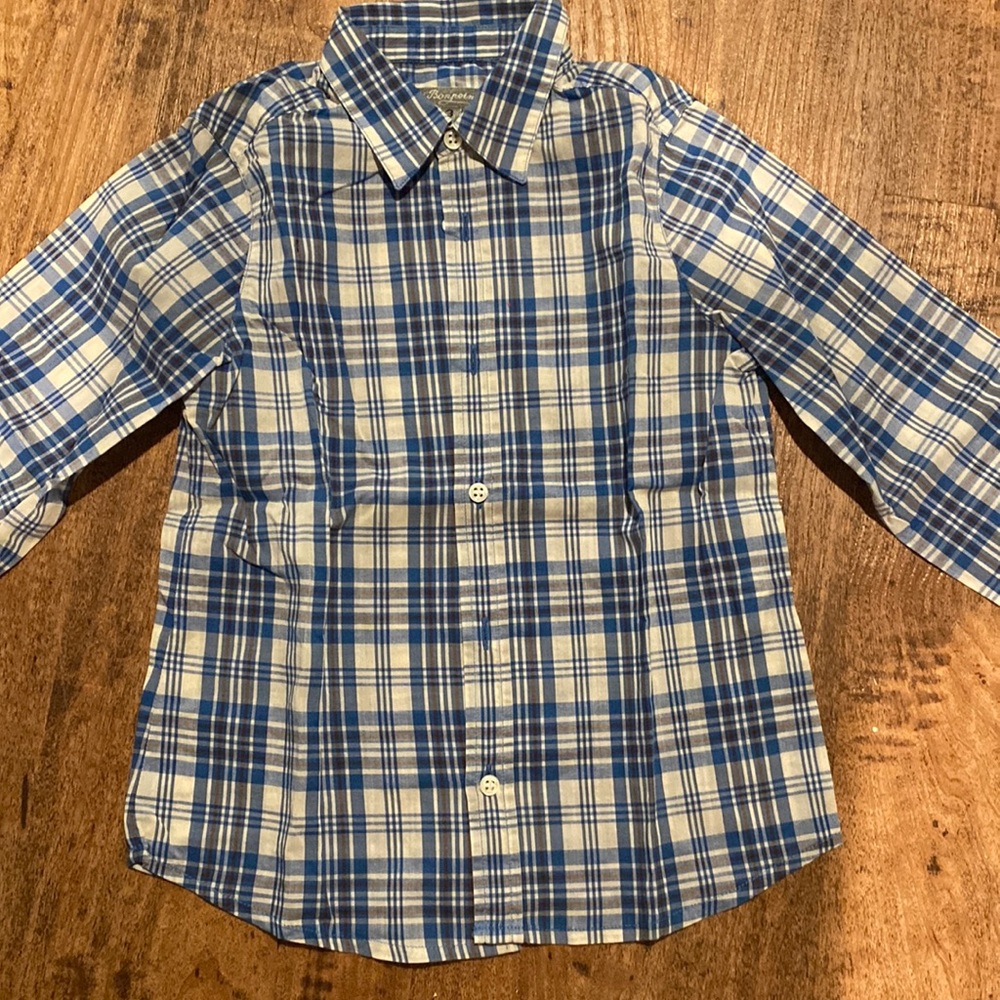 Bonpoint Blue and White Plaid Button Up Boys Sz 3